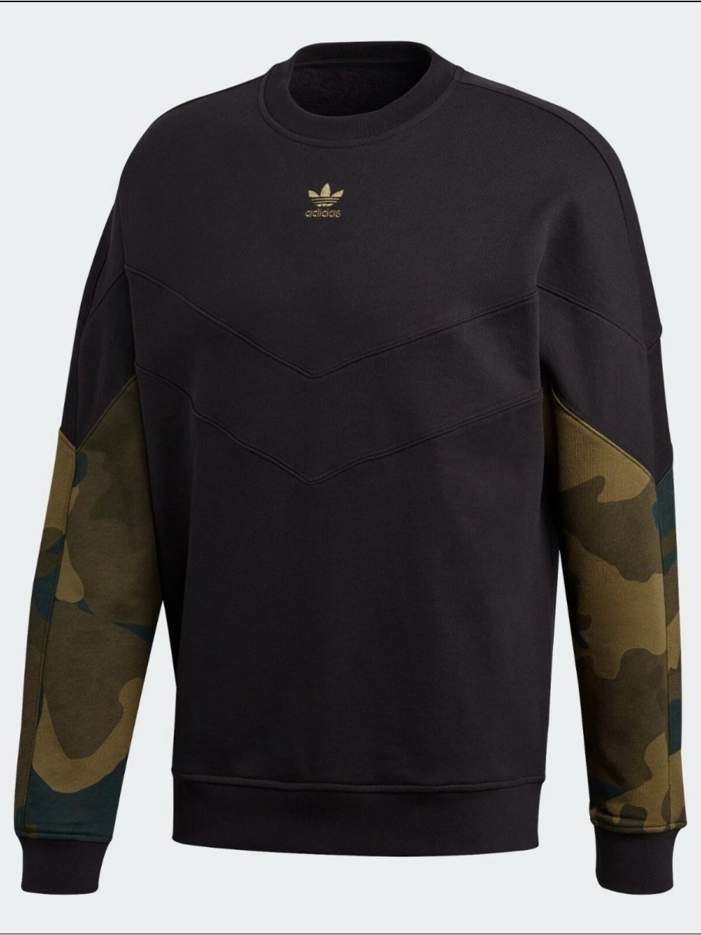 EUC Men’s adidas Black Crewneck Sweatshirt Pullover with Camo Sleeves Size XXL
